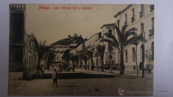 Postales: ANTIGUA POSTAL, MALAGA .- CALLE ALFONSO XII Y CALVARIO, EDITOR DOMINGO DEL RIO