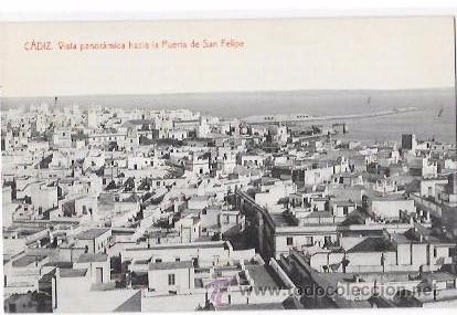 Cartoline: TARJETA POSTAL DE CADIZ. VISTA PANORAMICA HACIA LA PUERTA DE SAN FELIPE.