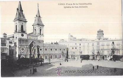 Cartoline: TARJETA POSTAL DE CADIZ. PLAZA DE LA CONSTITUCI&Oacute;N IGLESIA DE SAN ANTONIO.