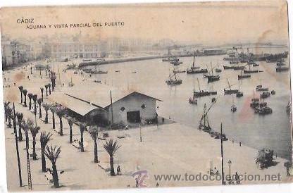 Cartoline: TARJETA POSTAL DE CADIZ. ADUANA Y VISTA PARCIAL DEL PUERTO.