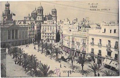 Cartoline: TARJETA POSTAL DE CADIZ. PLAZA DE ISABEL II. H. M.-M.