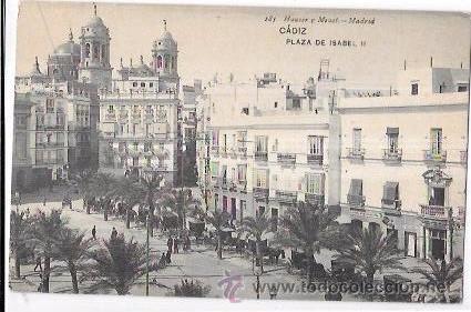 Cartoline: TARJETA POSTAL DE CADIZ. PLAZA DE ISABEL II. HAUSER Y MENET.
