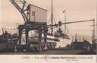 Cartoline: TARJETA POSTAL DE CADIZ. VISTA PARCIAL DEL MUELLE REINA VICTORIA. FOTO MOVELLAN.