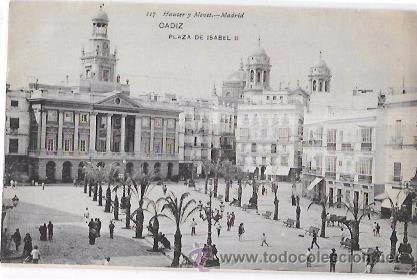 Cartoline: TARJETA POSTAL DE CADIZ. PLAZA DE ISABEL II. HAUSER Y MENET.