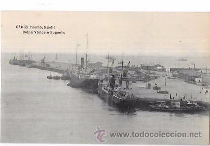 Cartoline: TARJETA POSTAL DE CADIZ. PUERTO, MUELLE REINA VICTORIA EUGENIA.