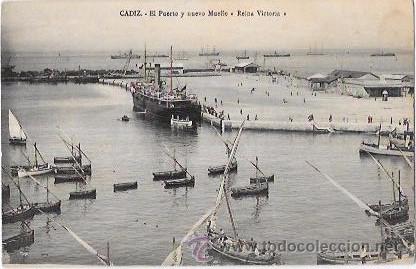 Cartoline: TARJETA POSTAL DE CADIZ. EL PUERTO Y NUEVO MUELLE REINA VICTORIA.