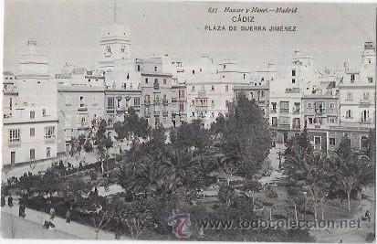 Cartoline: TARJETA POSTAL DE CADIZ. PLAZA DE GUERRA JIM&Eacute;NEZ. HAUSER Y MENET.