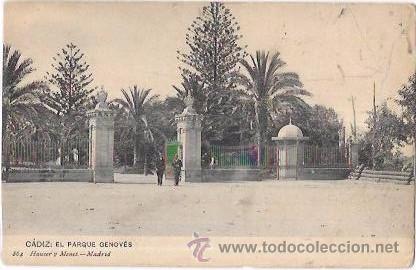 Cartoline: TARJETA POSTAL DE CADIZ. EL PARQUE GENOV&Eacute;S. HAUSER Y MENET.