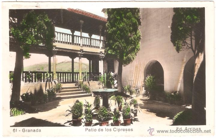 Postales: GRANADA PATIO DE LOS CIPRESES 1953
