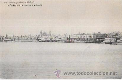 Postkarten: TARJETA POSTAL DE CADIZ. VISTA DESDE LA BAH&Iacute;A. HAUSER Y MENET.