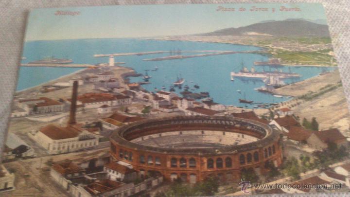 Postales: POSTAL EN COLOR MALAGA, PLAZA DE TOROS Y PUERTO, PURGER & CO