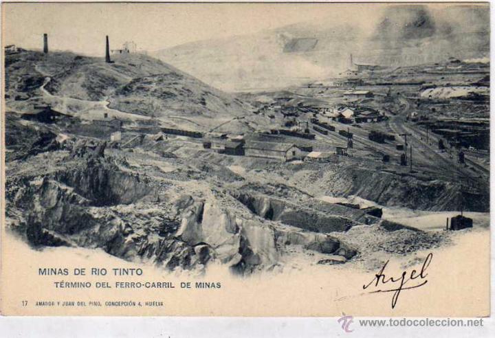 Postkarten: Huelva T&eacute;rmino del Ferrocarril de Minas. Rio Tinto. 17  Amador y Juan del Pino Reverso sin dividir.