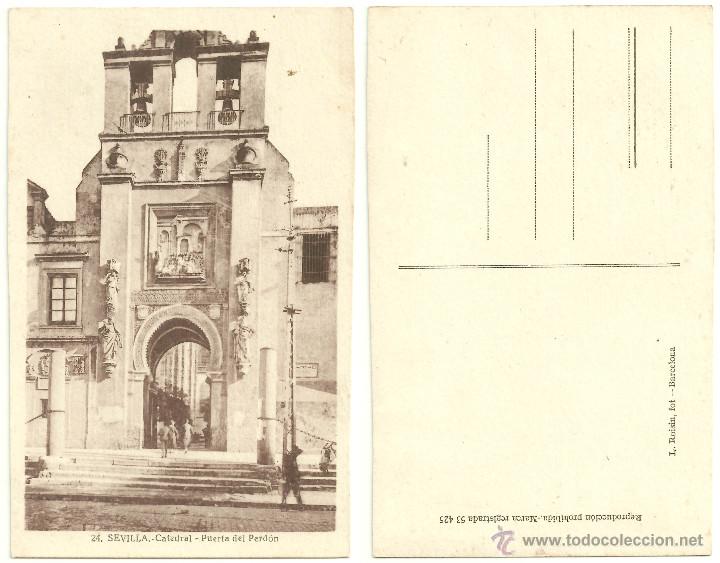 Postales: POSTAL DE SEVILLA (CATEDRAL, PUERTA DEL PERD&Oacute;N) - Foto 1