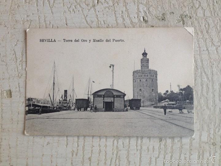 Postales: POSTAL ANTIGUA TORRE DEL ORO Y MUELLE DEL PUERTO