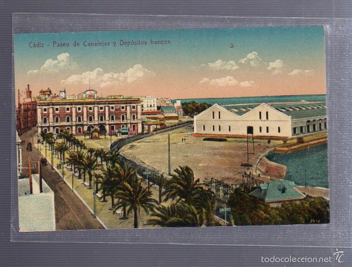 Postais: TARJETA POSTA DE CADIZ - PASEO DE CANALEJAS Y DEPOSITOS FRANCOS.