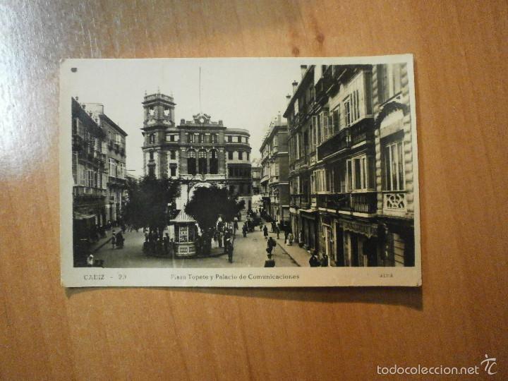 Postales: POSTAL CADIZ PLAZA TOPETE Y PALACIO DE COMUNICACIONES. ALFA CIRCULADA