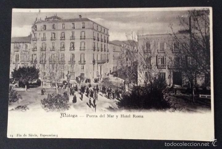 Postales: POSTAL. PUERTA DEL MAR Y HOTEL ROMA. MALAGA.