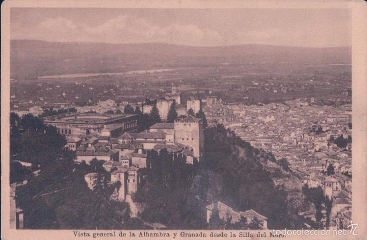 Postales: POSTAL VISTA GENERAL DE LA ALHAMBRA Y GRANADA DESDE LA SILLA DEL MORO.(R. Garzon)