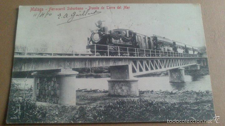 Postales: ANTIGUA POSTAL DE MALAGA, FERROCARRIL SUBURBANO, PUENTE DE TORRE DEL MAR, INAGURACI&Oacute;N.