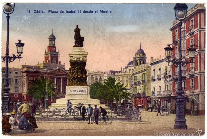 Postkarten: PRECIOSA POSTAL - CADIZ - PLAZA DE ISABEL II DESDE EL MUELLE - MUY AMBIENTADA