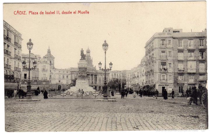 Postkarten: BONITA POSTAL - CADIZ - PLAZA DE ISABEL II DESDE EL MUELLE - AMBIENTADA
