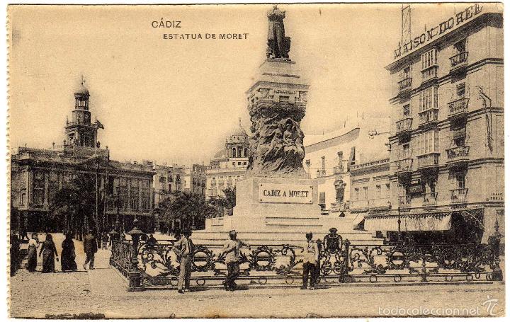 Postkarten: BONITA POSTAL - CADIZ - ESTATUA DE MORET - AMBIENTADA