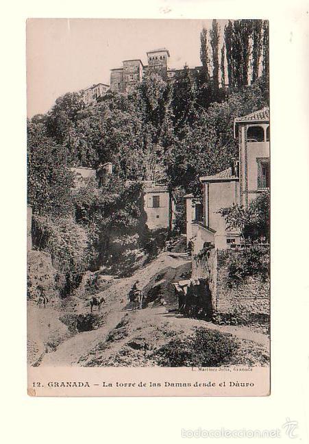 Postales: GRANADA.- LA TORRE DE LAS DAMAS DESDE EL DARRO