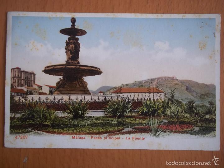 Postales: POSTAL MALAGA. PASEO PRINCIPAL. LA FUENTE.47367.SIN DIVIDIR. ORIGINAL DE &Eacute;POCA.