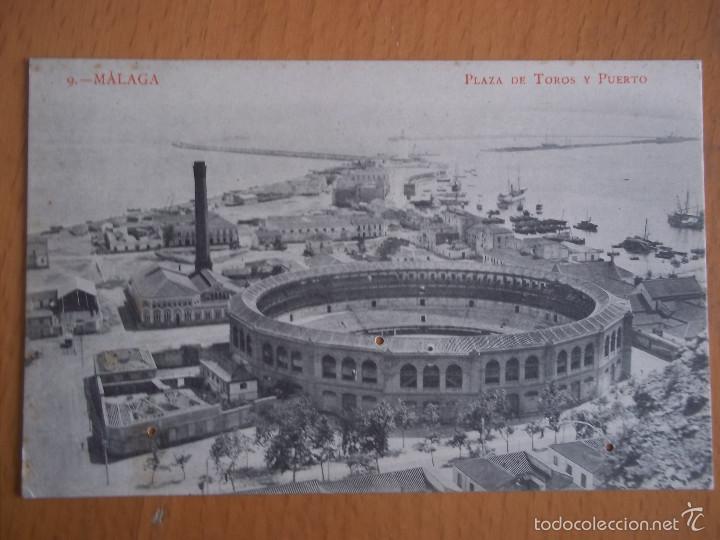 Postales: POSTAL MALAGA. 9. PLAZA DE TOROS Y PUERTO.FOTOTIPIA MADRIGUERA. ORIGINAL.
