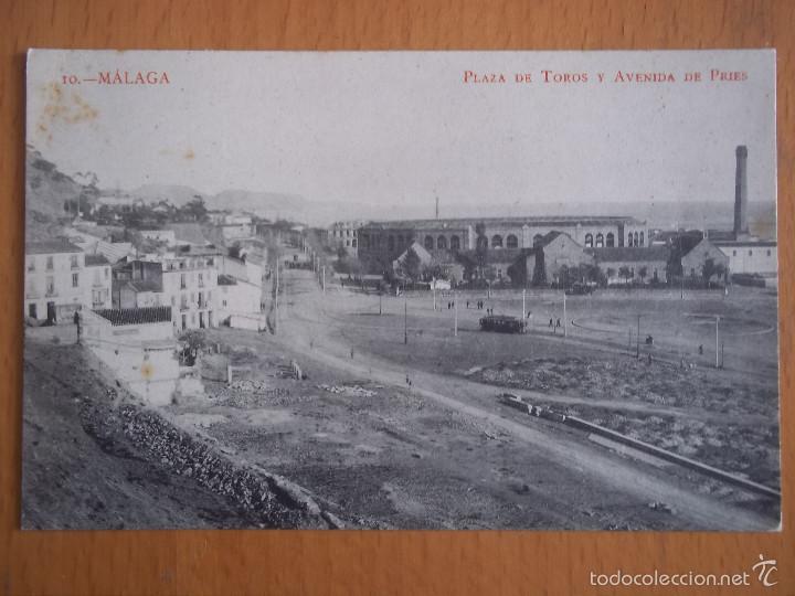 Postales: POSTAL MALAGA. PLAZA DE TOROS Y AVENIDA DE PRIES.10.FOTOTIPIA MADRIGUERA.BCN. ORIGINAL DE &Eacute;POCA.