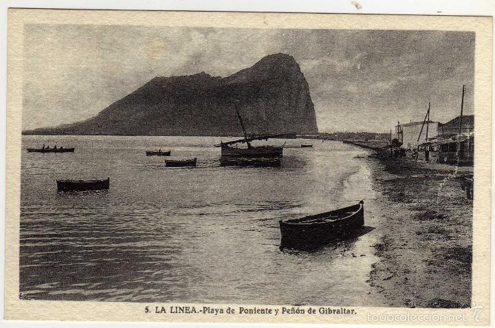 Postais: BONITA POSTAL - LA LINEA (CADIZ) - PLAYA DE PONIENTE Y PE&Ntilde;ON DE GIBRALTAR - BARCAS