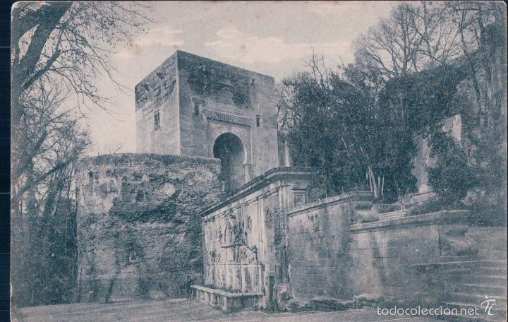 Postales: POSTAL 30 GRANADA.- ALHAMBRA, PILAR DE CARLOS V Y PUERTA DE JUSTICIA. GRAFOS