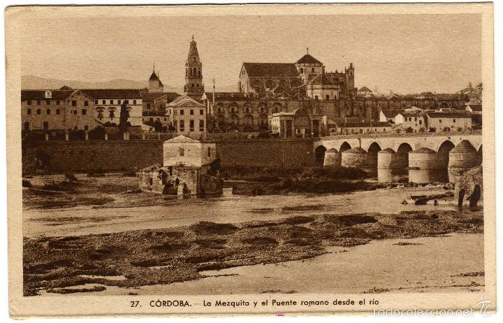 Postcards: BONITA POSTAL - CORDOBA - LA MEZQUITA Y EL PUENTE ROMANO DESDE EL RIO