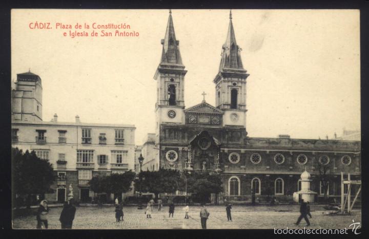 Postales: A-3492- CADIZ. PLAZA DE LA CONSTITUCION E IGLESIA DE SAN ANTONIO.
