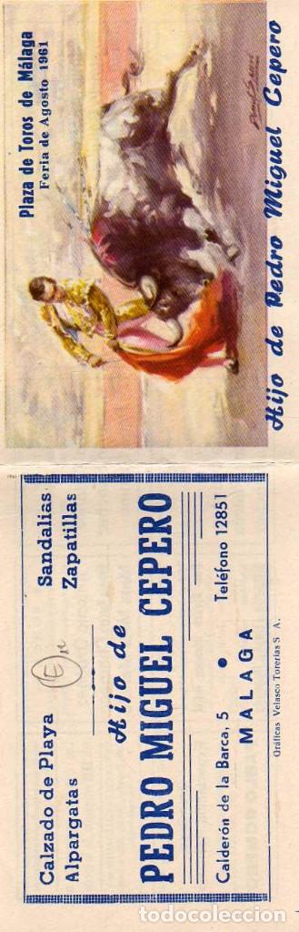 Cartoline: Festejos de M&aacute;laga. Corrida de Toros. 1961 Publicidad hijo de Pedro Miguel Cepero.
