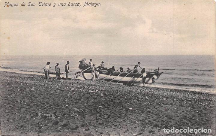 Postales: M&Aacute;LAGA.- PLAYAS DE SAN TELMO Y UNA BARCA