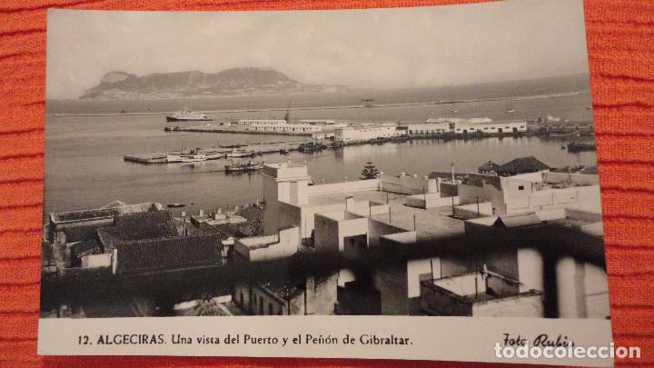 Postales: ANTIGUA POSTAL.VISTA PUERTO Y PE&Ntilde;ON GIBRALTAR.ALGECIRAS. FOTO RUBIO N&ordm; 12