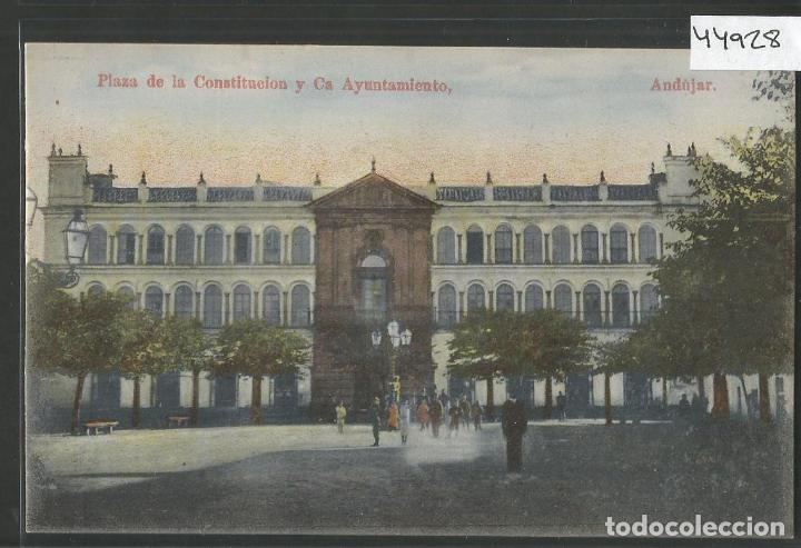 Postales: ANDUJAR - PLAZA CONSTITUCION Y AYUNTAMIENTO  - HIJOS DE LUIS DELGADO - VER REVERSO- ( ZG- 44.928)