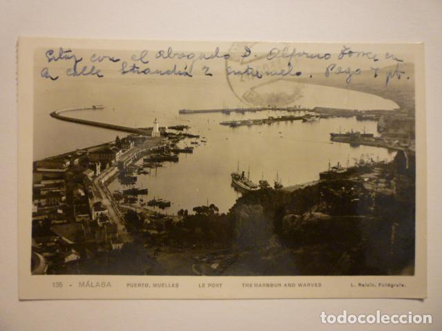 Postales: POSTAL PUERTO, MUELLES (MALAGA). FOTOGRAFO L. REISIN. N&ordm; 135. ESCRITA.