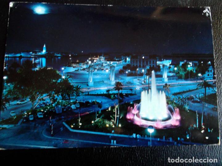 Postcards: M&aacute;laga. 80 Plaza Queipo de Llano. Asdpecto nocturno. Garc&iacute;a Garrabella. Usada