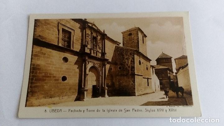 Postales: POSTAL ANTIGUA DE UBEDA FACHADA Y TORRE DE LA IGLESIA DE SAN PEDRO MPRENTA DE LA LOMA N&ordm; 8