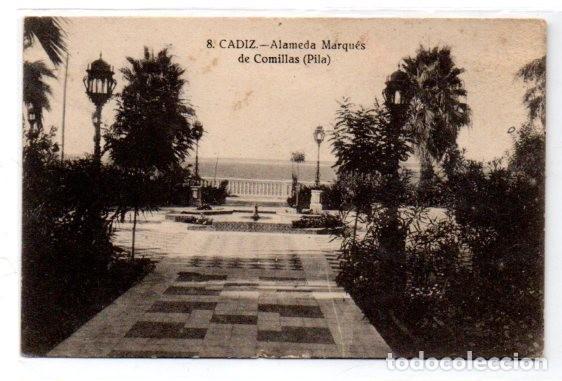 Postais: TARJETA POSTAL, CADIZ,ALAMEDA MARQUES DE COMILLAS (PILA).