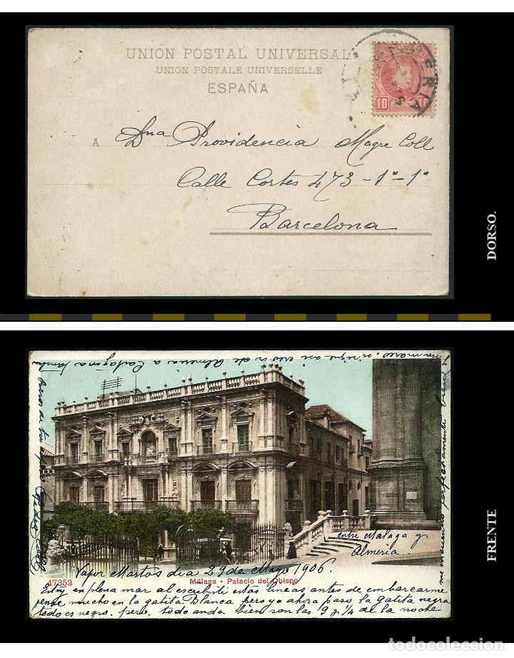 Postales: 47352. Malaga, palacio del Obispo. A&ntilde;o 1906. Dorso sin dividir.