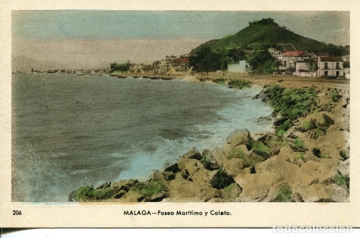 Postales: M&Aacute;LAGA-PASEO MAR&Iacute;TIMO Y CALETA- ARRIBAS
