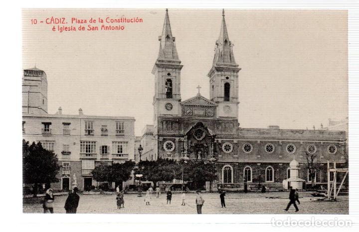 Postkarten: TARJETA POSTAL ,CADIZ ,PLAZA DE LA CONSTITUCION E IGLESIA DE SAN ANTONIO. FOTOTIPIA THOMAS.