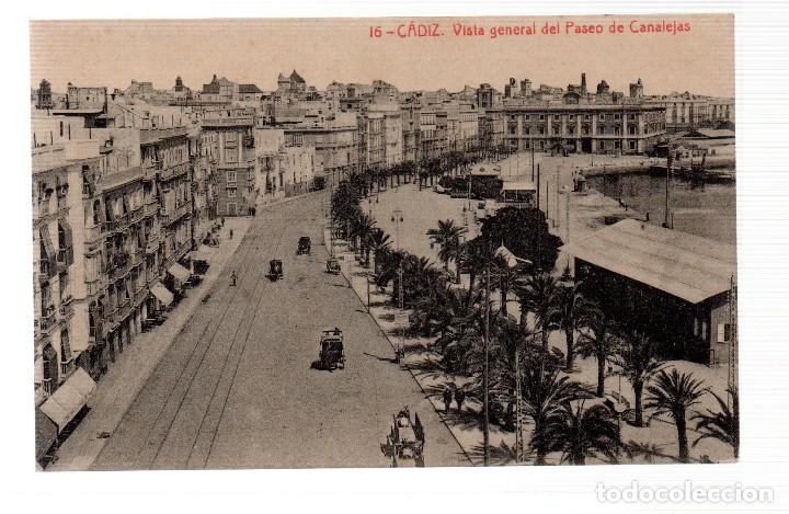 Postkarten: TARJETA POSTAL ,CADIZ ,VISTA GENERAL DEL PASEO DE CANALEJAS. FOTOTIPIA THOMAS.