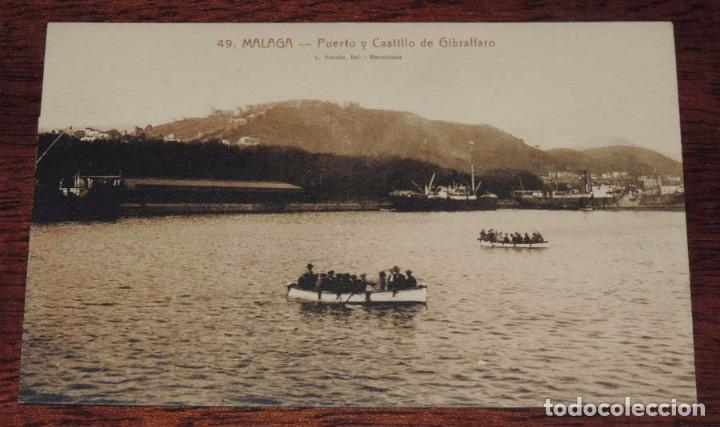 Postales: POSTAL DE MALAGA, N.49, PUERTO Y CASTILLO DE GIBRALFARO, ED. L. ROISIN, NO CIRCULADA, SIN DIVIDIR.