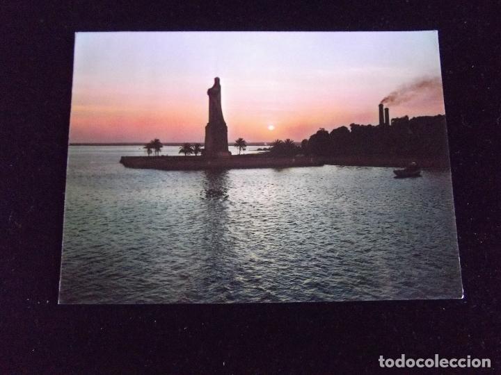 Postales: HUELVA-V43-COSTA DE LA LUZ-PUNTA DEL SEBO-MONUMENTO A COLON-ATARDECER-CIRCULADA