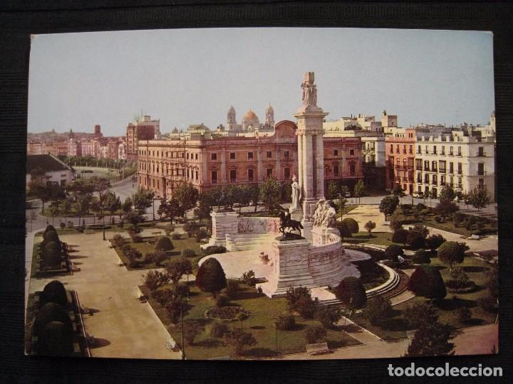 Postales: POSTAL CADIZ - PLAZA DE ESPA&Ntilde;A Y MONUMENTO A LAS CORTES.