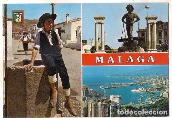 Postales: -46148 POSTAL MALAGA, EL CENACHERO VENDIENDO PESCADO Y PUERTO, ESCUDO DE ORO
